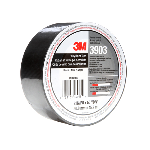 3903 Vinyl Duct Tape, 1245 mm (49") W x 46 m (151') L, 6.5 mils, Black Infinity Industrial Services Inc.