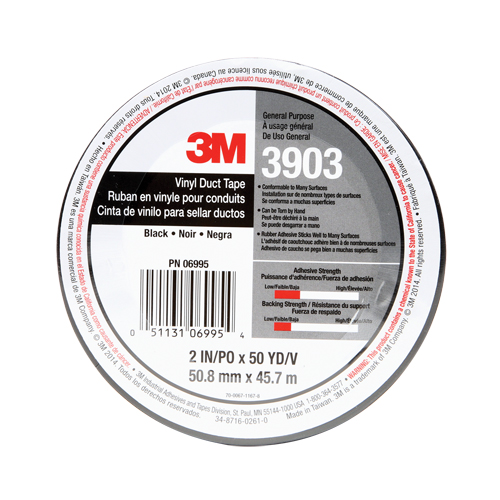 3903 Vinyl Duct Tape, 1245 mm (49") W x 46 m (151') L, 6.5 mils, Black Infinity Industrial Services Inc.
