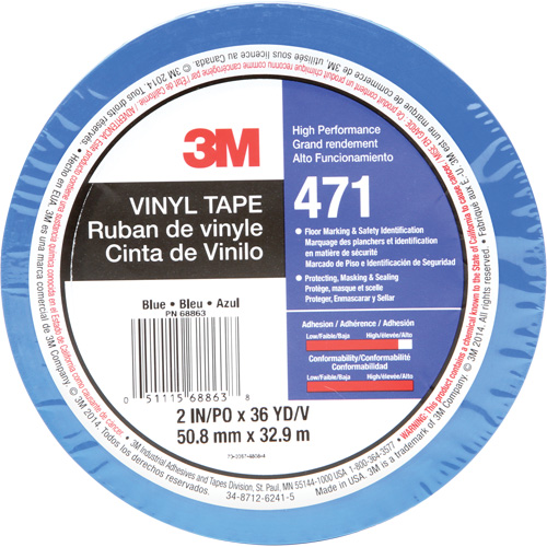 471 Vinyl Tape, 50.8 mm (2") W x 32.9 m (108') L, 5.2 mils, Blue Infinity Industrial Services Inc.