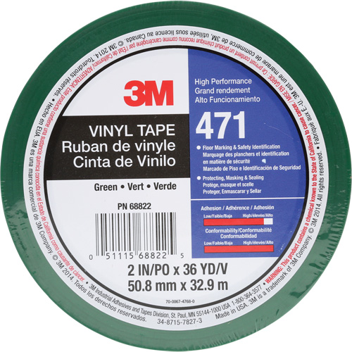 471 Vinyl Tape, 50.8 mm (2") W x 32.9 m (108') L, 5.2 mils, Green Infinity Industrial Services Inc.
