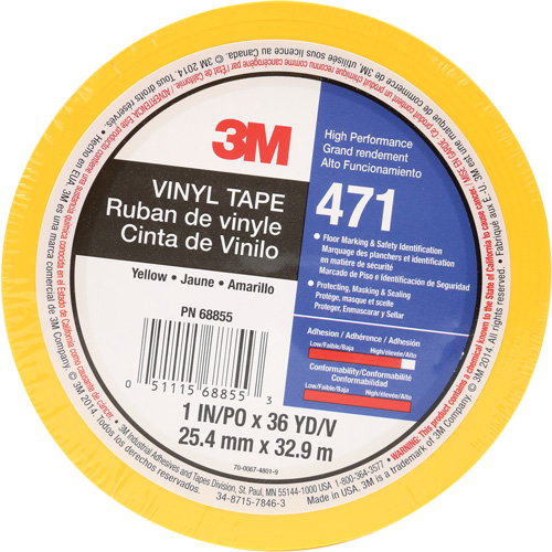 471 Vinyl Tape, 25.4 mm (1") W x 32.9 m (108') L, 5.2 mils, Yellow Infinity Industrial Services Inc.