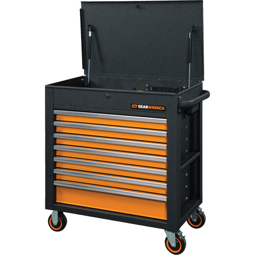 Chariot &agrave; outils s&eacute;rie GSX avec dessus inclin&eacute;, 7 tiroirs, 35" lo x 20" la x 39" h, Noir/Orange Infinity Industrial Services Inc.