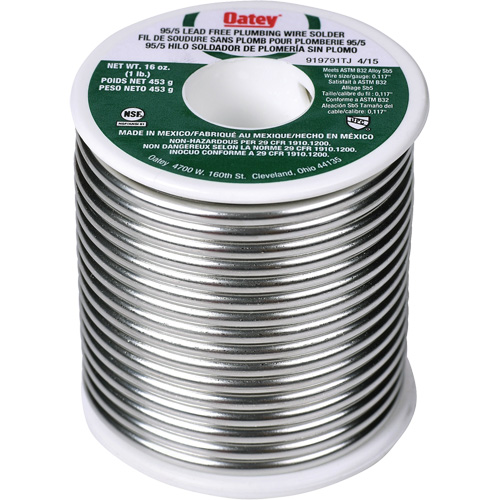 M&eacute;tal d'apport 95/5 pour plomberie, Sans plomb, 95 % d'&eacute;tain, 5 % d'antimoine, &acirc;me Plein, dia. 0,3125" Infinity Industrial Services Inc.