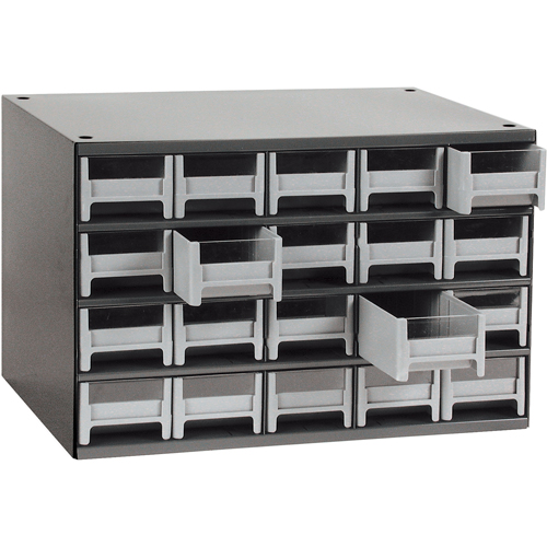 Casiers modulaires pour pi&egrave;ces, Acier, 20 tiroirs, 17" x 10-9/16" x 2-1/16", Gris Infinity Industrial Services Inc.
