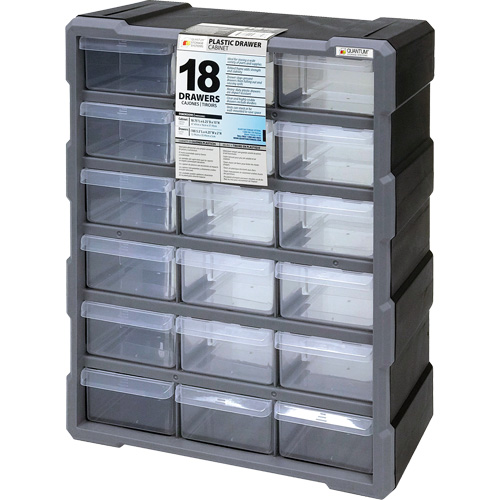 Drawer Cabinet, Plastic, 18 Drawers, 15" x 6-1/4" x 18-3/4", Black Infinity Industrial Services Inc.