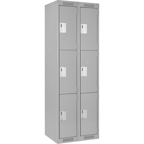 Clean Line Lockers, 3 -tier, Bank of 2, 24" x 18" x 72", Steel, Grey, Rivet (Assembled) Infinity Industrial Services Inc.