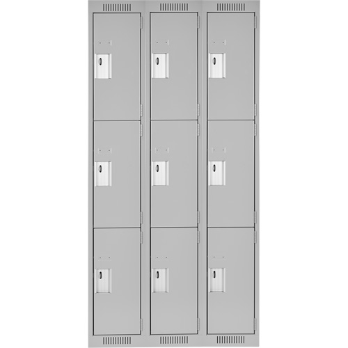 Clean Line Lockers, 3 -tier, Bank of 3, 36" x 18" x 72", Steel, Grey, Rivet (Assembled) Infinity Industrial Services Inc.
