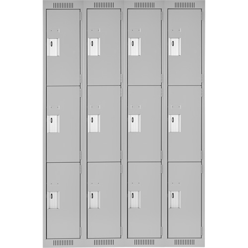 Clean Line Lockers, 3 -tier, Bank of 4, 48" x 18" x 72", Steel, Grey, Rivet (Assembled) Infinity Industrial Services Inc.