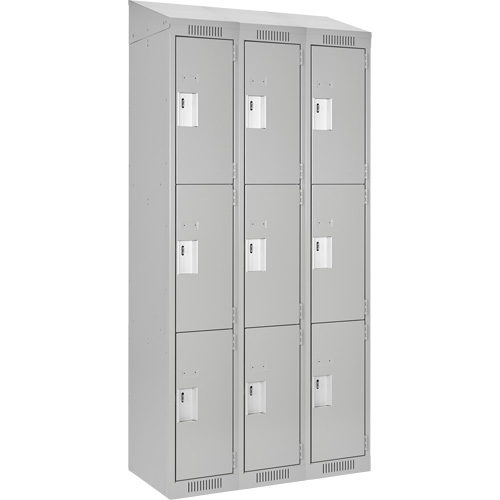 Clean Line Lockers, 3 -tier, Bank of 3, 36" x 18" x 78", Steel, Grey, Rivet (Assembled) Infinity Industrial Services Inc.