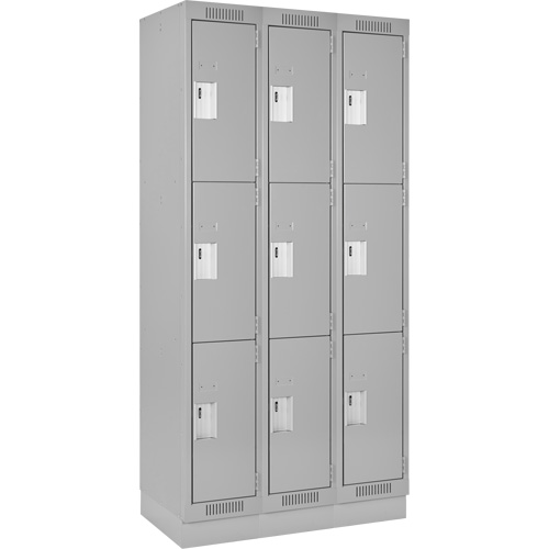 Clean Line Lockers, 3 -tier, Bank of 3, 36" x 18" x 76", Steel, Grey, Rivet (Assembled) Infinity Industrial Services Inc.