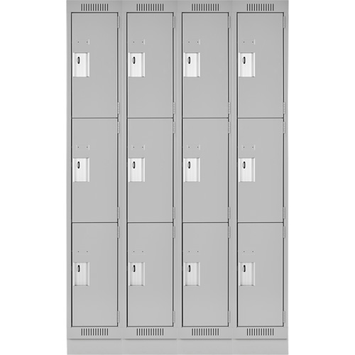 Clean Line Lockers, 3 -tier, Bank of 4, 48" x 18" x 76", Steel, Grey, Rivet (Assembled) Infinity Industrial Services Inc.