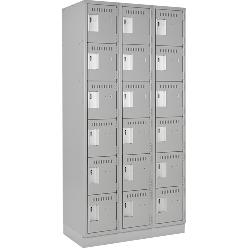 Clean Line Lockerette, 6 -tier, Bank of 3, 36" x 18" x 76", Steel, Grey, Rivet (Assembled) Infinity Industrial Services Inc.