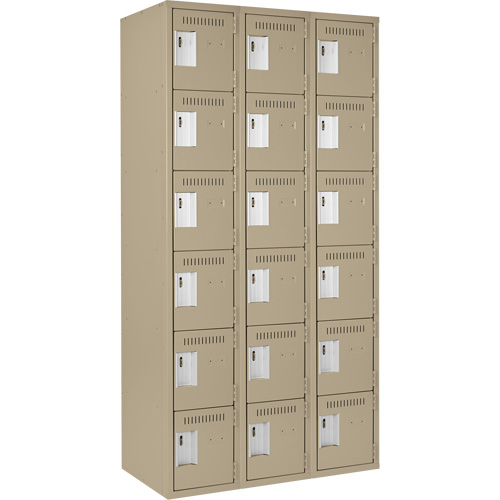 Clean Line Lockerette, 6 -tier, Bank of 3, 36" x 18" x 72", Steel, Beige, Rivet (Assembled) Infinity Industrial Services Inc.