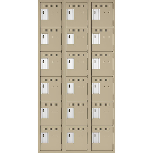 Clean Line Lockerette, 6 -tier, Bank of 3, 36" x 18" x 72", Steel, Beige, Rivet (Assembled) Infinity Industrial Services Inc.