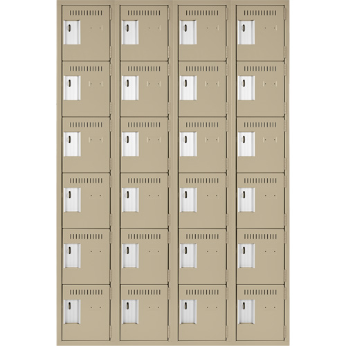 Clean Line Lockerette, 6 -tier, Bank of 4, 48" x 18" x 72", Steel, Beige, Rivet (Assembled) Infinity Industrial Services Inc.