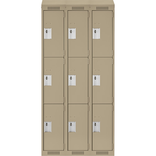 Clean Line Lockers, 3 -tier, Bank of 3, 36" x 18" x 78", Steel, Beige, Rivet (Assembled) Infinity Industrial Services Inc.
