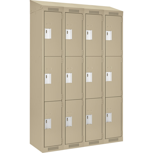 Clean Line Lockers, 3 -tier, Bank of 4, 48" x 18" x 78", Steel, Beige, Rivet (Assembled) Infinity Industrial Services Inc.