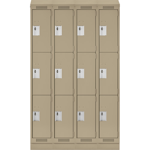 Clean Line Lockers, 3 -tier, Bank of 4, 48" x 18" x 82", Steel, Beige, Rivet (Assembled) Infinity Industrial Services Inc.