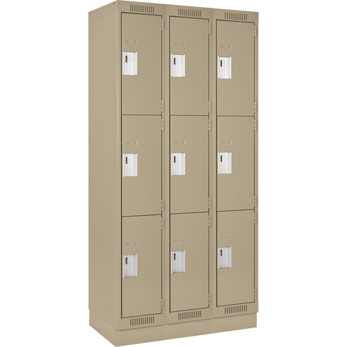 Clean Line Lockers, 3 -tier, Bank of 3, 36" x 18" x 76", Steel, Beige, Rivet (Assembled) Infinity Industrial Services Inc.