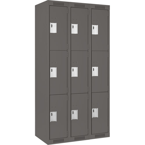Clean Line Lockers, 3 -tier, Bank of 3, 36" x 18" x 72", Steel, Charcoal, Rivet (Assembled) Infinity Industrial Services Inc.