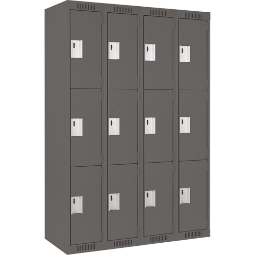 Clean Line Lockers, 3 -tier, Bank of 4, 48" x 18" x 72", Steel, Charcoal, Rivet (Assembled) Infinity Industrial Services Inc.