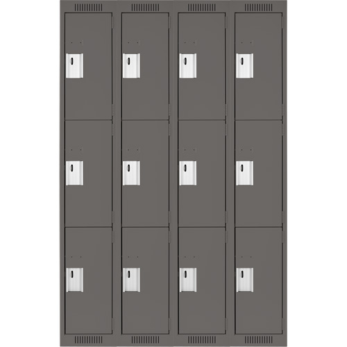 Clean Line Lockers, 3 -tier, Bank of 4, 48" x 18" x 72", Steel, Charcoal, Rivet (Assembled) Infinity Industrial Services Inc.