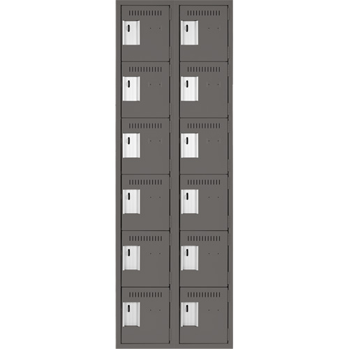 Clean Line Lockerette, 6 -tier, Bank of 2, 24" x 18" x 72", Steel, Charcoal, Rivet (Assembled) Infinity Industrial Services Inc.