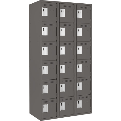 Clean Line Lockerette, 6 -tier, Bank of 3, 36" x 18" x 72", Steel, Charcoal, Rivet (Assembled) Infinity Industrial Services Inc.