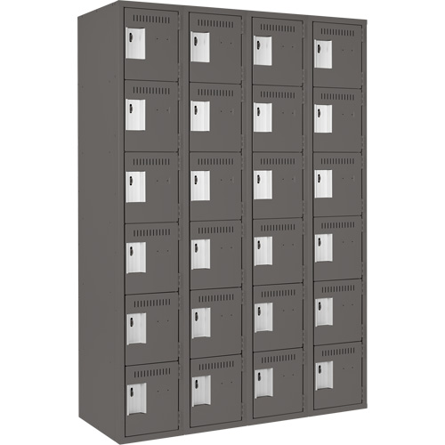 Clean Line Lockerette, 6 -tier, Bank of 4, 48" x 18" x 72", Steel, Charcoal, Rivet (Assembled) Infinity Industrial Services Inc.