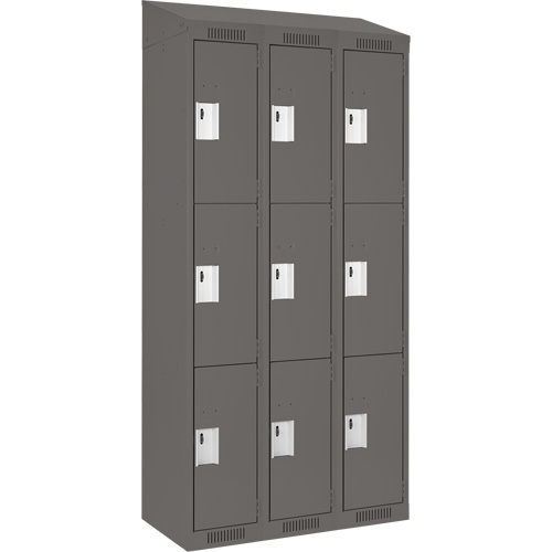 Clean Line Lockers, 3 -tier, Bank of 3, 36" x 18" x 78", Steel, Charcoal, Rivet (Assembled) Infinity Industrial Services Inc.