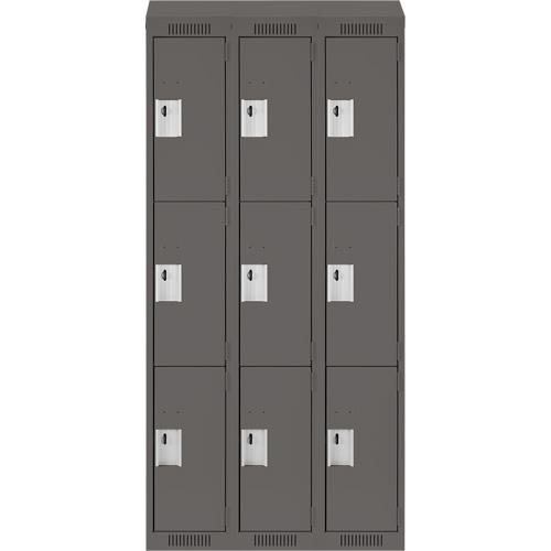 Clean Line Lockers, 3 -tier, Bank of 3, 36" x 18" x 78", Steel, Charcoal, Rivet (Assembled) Infinity Industrial Services Inc.