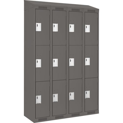 Clean Line Lockers, 3 -tier, Bank of 4, 48" x 18" x 78", Steel, Charcoal, Rivet (Assembled) Infinity Industrial Services Inc.