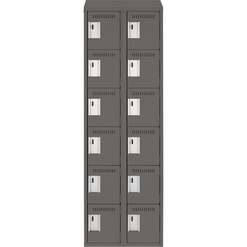 Clean Line Lockerette, 6 -tier, Bank of 2, 24" x 18" x 78", Steel, Charcoal, Rivet (Assembled) Infinity Industrial Services Inc.