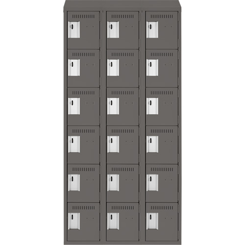 Clean Line Lockerette, 6 -tier, Bank of 3, 36" x 18" x 78", Steel, Charcoal, Rivet (Assembled) Infinity Industrial Services Inc.