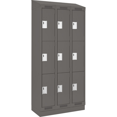 Clean Line Lockers, 3 -tier, Bank of 3, 36" x 18" x 82", Steel, Charcoal, Rivet (Assembled) Infinity Industrial Services Inc.