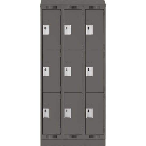 Clean Line Lockers, 3 -tier, Bank of 3, 36" x 18" x 82", Steel, Charcoal, Rivet (Assembled) Infinity Industrial Services Inc.