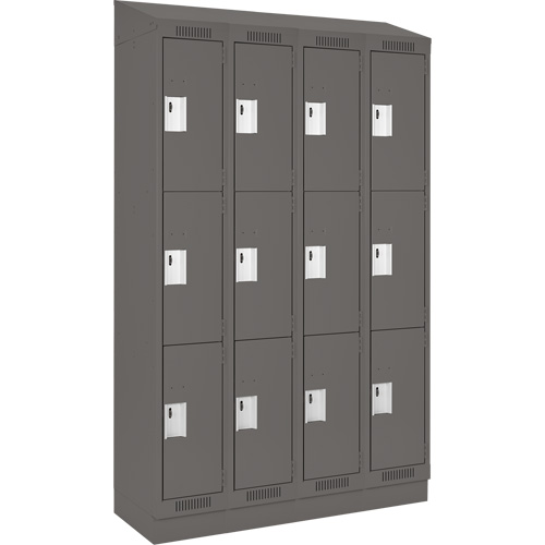 Clean Line Lockers, 3 -tier, Bank of 4, 48" x 18" x 82", Steel, Charcoal, Rivet (Assembled) Infinity Industrial Services Inc.