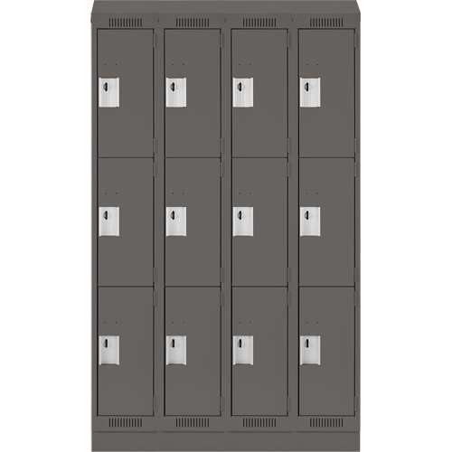 Clean Line Lockers, 3 -tier, Bank of 4, 48" x 18" x 82", Steel, Charcoal, Rivet (Assembled) Infinity Industrial Services Inc.