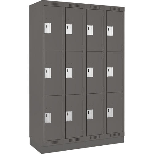 Clean Line Lockers, 3 -tier, Bank of 4, 48" x 18" x 76", Steel, Charcoal, Rivet (Assembled) Infinity Industrial Services Inc.
