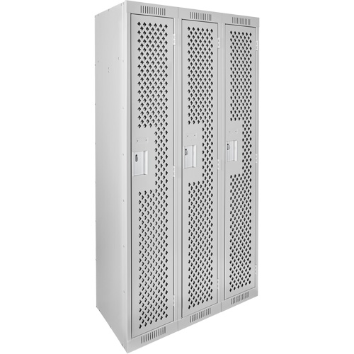 Clean Line Lockers, Bank of 3, 36" x 15" x 72", Steel, Grey, Rivet (Assembled), Perforated Infinity Industrial Services Inc.