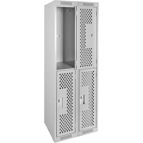 Clean Line Lockers, 2 -tier, Bank of 2, 24" x 15" x 72", Steel, Grey, Rivet (Assembled), Perforated Infinity Industrial Services Inc.