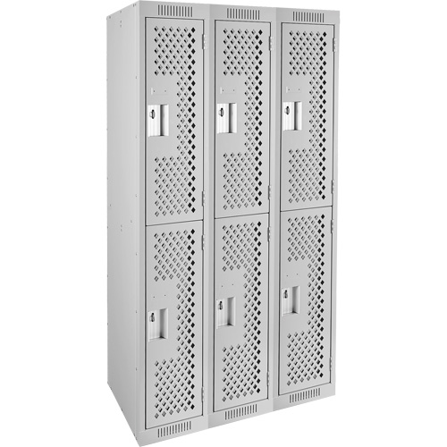 Clean Line Lockers, 2 -tier, Bank of 3, 36" x 15" x 72", Steel, Grey, Rivet (Assembled), Perforated Infinity Industrial Services Inc.