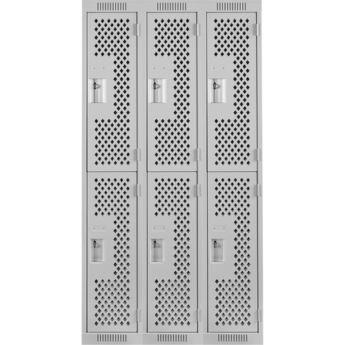 Clean Line Lockers, 2 -tier, Bank of 3, 36" x 15" x 72", Steel, Grey, Rivet (Assembled), Perforated Infinity Industrial Services Inc.