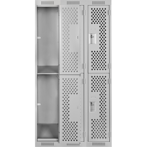 Clean Line Lockers, 2 -tier, Bank of 3, 36" x 15" x 72", Steel, Grey, Rivet (Assembled), Perforated Infinity Industrial Services Inc.