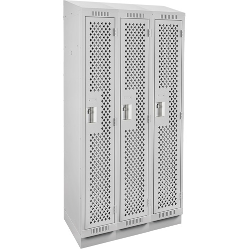 Clean Line Lockers, Bank of 3, 36" x 18" x 82", Steel, Grey, Rivet (Assembled), Perforated Infinity Industrial Services Inc.