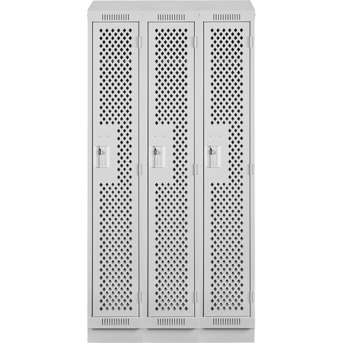 Clean Line Lockers, Bank of 3, 36" x 18" x 82", Steel, Grey, Rivet (Assembled), Perforated Infinity Industrial Services Inc.