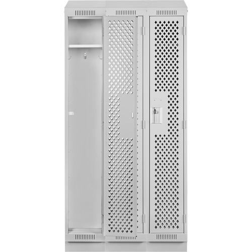 Clean Line Lockers, Bank of 3, 36" x 18" x 82", Steel, Grey, Rivet (Assembled), Perforated Infinity Industrial Services Inc.