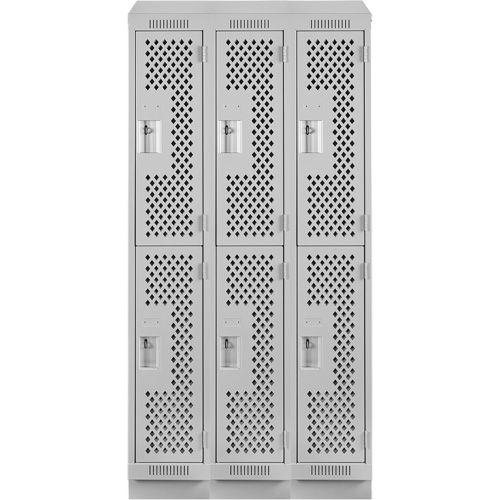 Clean Line Lockers, 2 -tier, Bank of 3, 36" x 15" x 82", Steel, Grey, Rivet (Assembled), Perforated Infinity Industrial Services Inc.