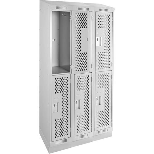 Clean Line Lockers, 2 -tier, Bank of 3, 36" x 15" x 82", Steel, Grey, Rivet (Assembled), Perforated Infinity Industrial Services Inc.