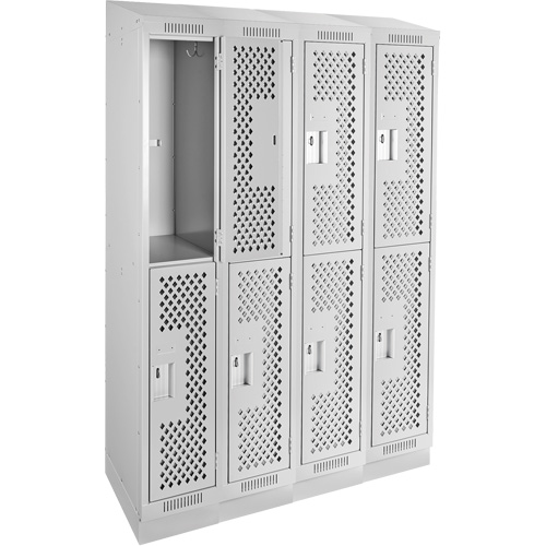 Casiers Clean Line, 2 niveaux, Bloc de 4, 48" x 12" x 82", Acier, Gris, Rivet (assembl&eacute;), Perfor&eacute; Infinity Industrial Services Inc.